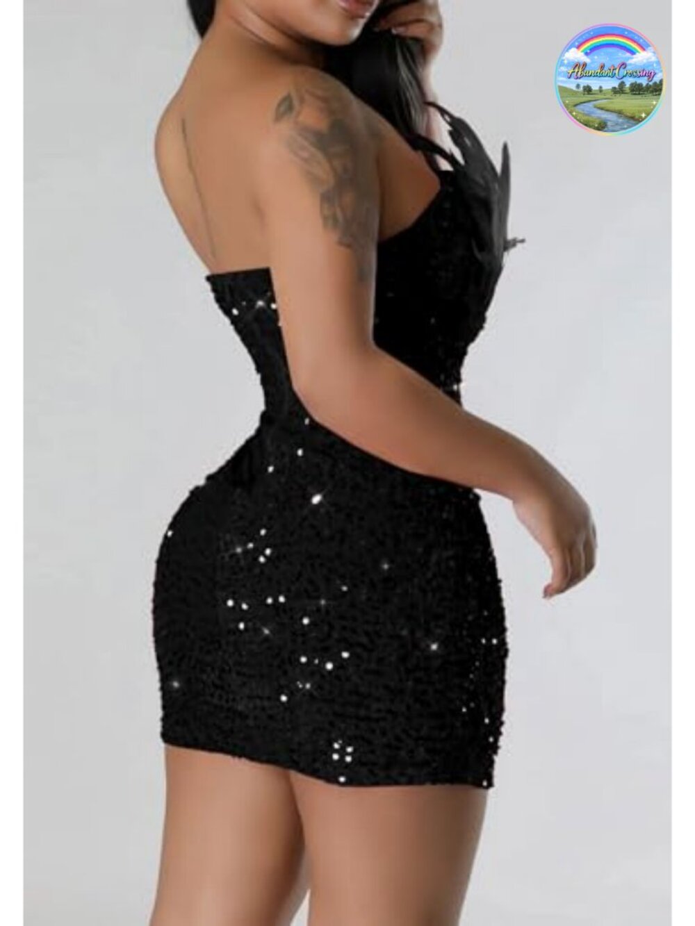 Strapless Sequin Bodycon Mini Dress Feather Party Cocktail